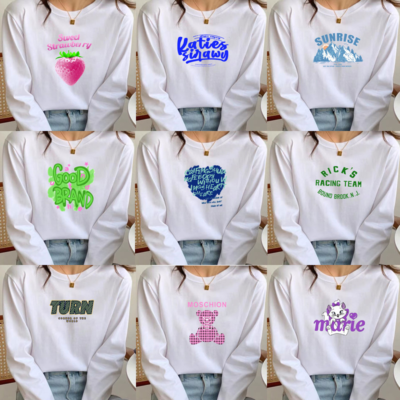 白中国潮牌时尚学院风长袖T恤女装初高中学生10-13-15-18-20-30岁