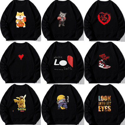 黑色女款圆领卫衣加绒加厚