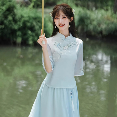 新中式汉服套装女款改良旗袍上衣
