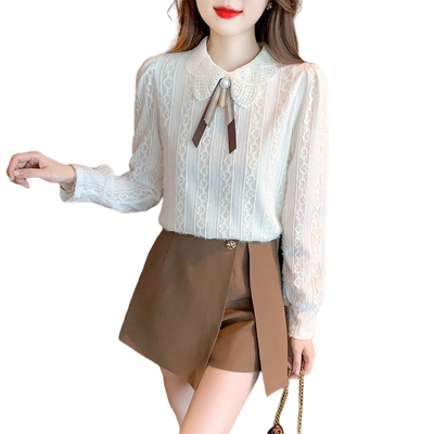 蕾丝打底衫娃娃领加绒加厚洋气