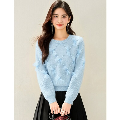 毛衣女秋冬外穿内搭蝴蝶结针织衫