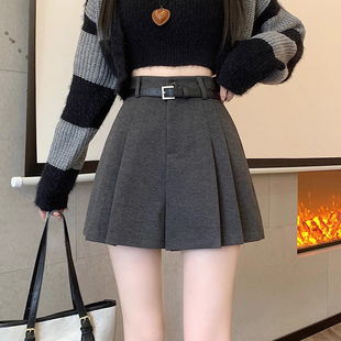 毛呢短裤女2026秋冬新款高腰宽松百褶裙裤阔腿裤显瘦外穿a字靴裤