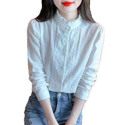 长袖纯棉衬衫法式刺绣设计感