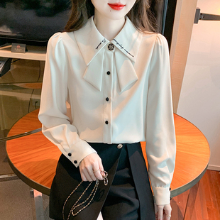 2026年新款 法式 女春装 衬衫 刺绣双层领别致上衣职场轻熟风衬衣 长袖