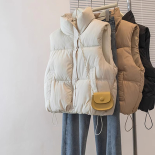 加厚大码 冬季 胖mm立领面包服棉衣外套 2025新款 白色羽绒棉马甲女款