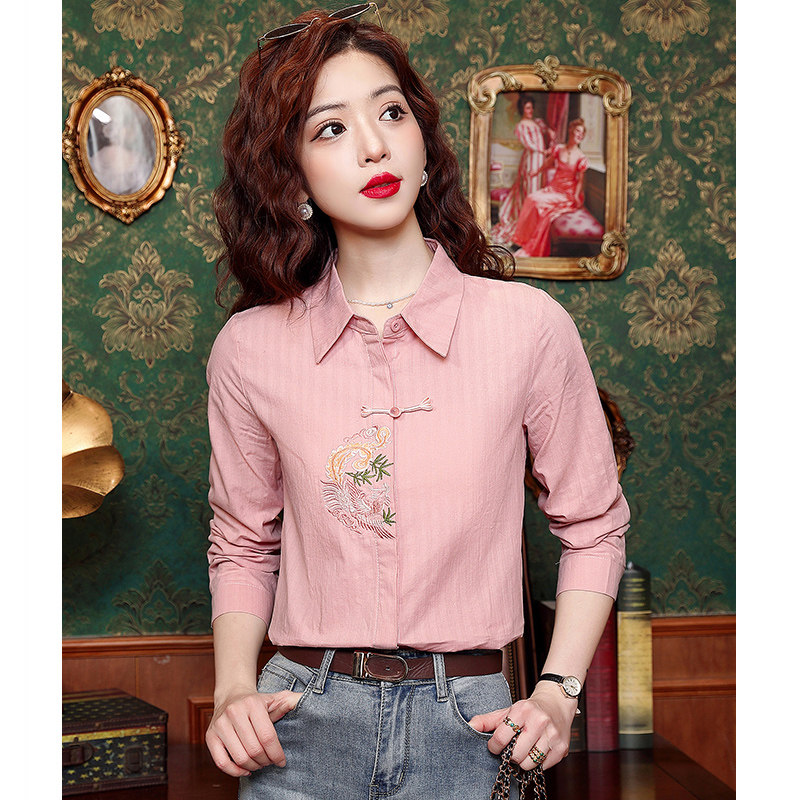 2026春装新款新中式国风刺绣盘扣棉麻衬衫女气质女士上衣休闲衬衣,女装/女士精品,衬衫,淘宝优惠券,粉丝福利购,淘宝优惠卷