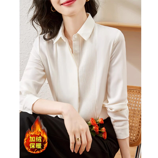加绒加厚白衬衫女秋冬新款通勤职业正装教资面试衬衣内搭打底上衣