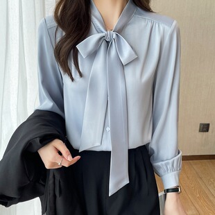 蝴蝶结衬衫女2025秋冬新款加绒加厚内搭上衣教资面试穿搭职业衬衣