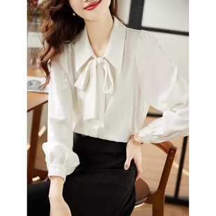 白衬衫女款2026年新款春装高级感气质翻领蝴蝶结衬衣教资面试上衣