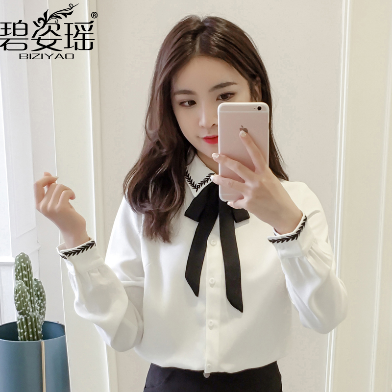 雪纺衬衫女长袖2019秋装新款韩版时尚洋气百搭白色衬衣职业装上衣