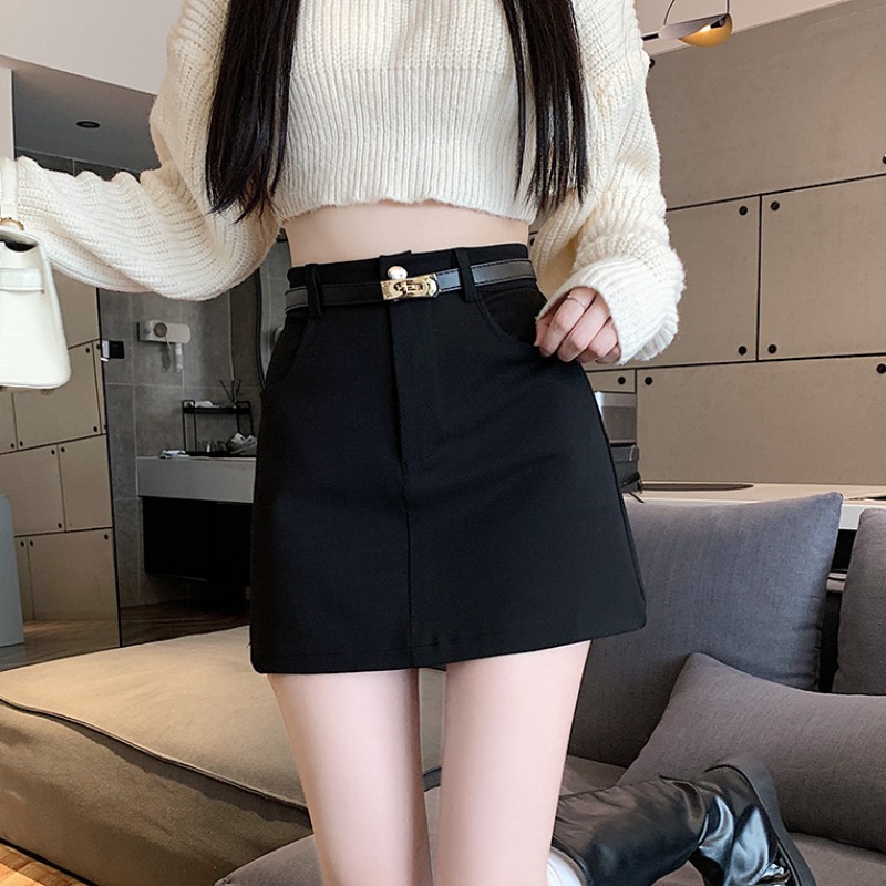 黑色半身裙女秋季防走光a字短裙