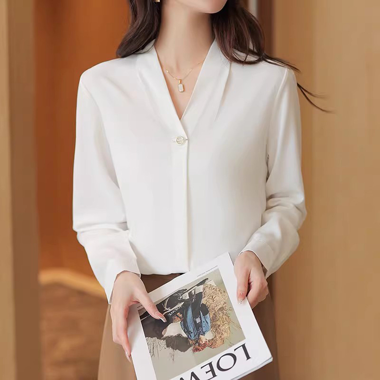 白色衬衫女2026春季新款气质高级感职业正装面试衬衣法式v领上衣,女装/女士精品,衬衫,淘宝优惠券,粉丝福利购,淘宝优惠卷