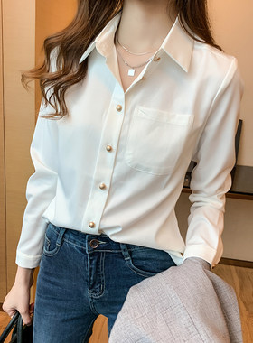 白色雪纺衬衫女秋冬2025新款法式高级感职业衬衣加绒加厚打底