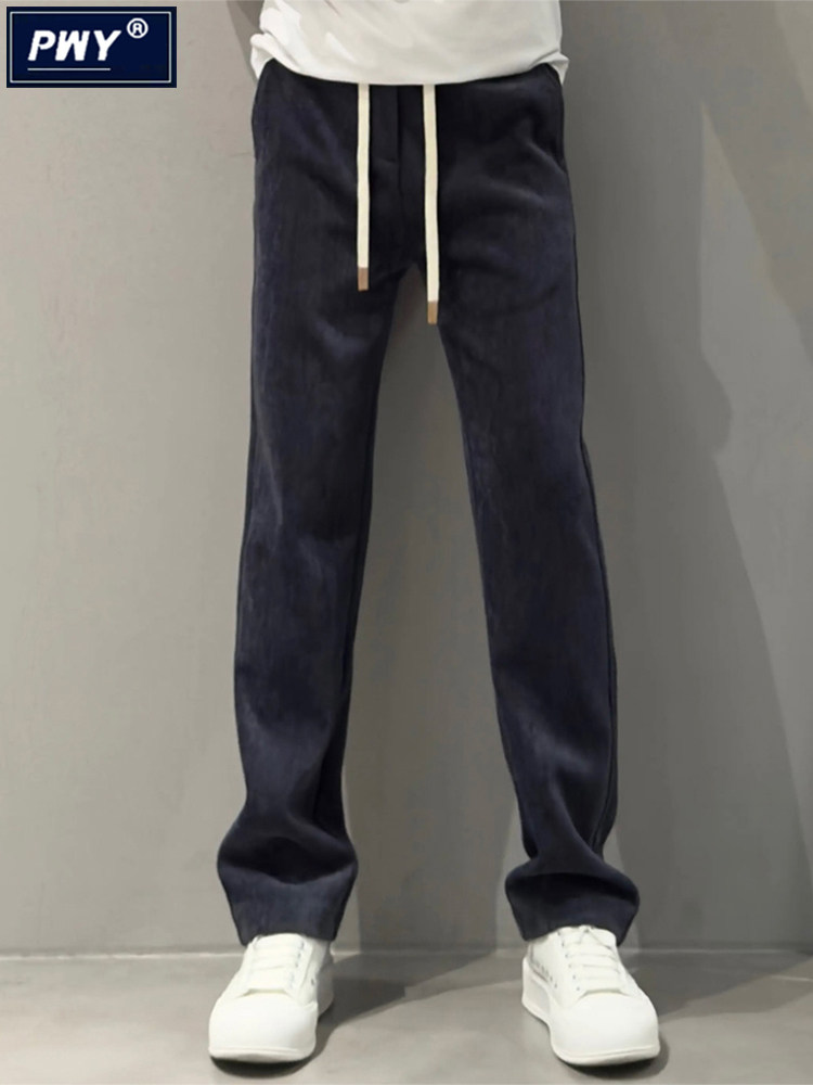 时尚品牌2025春秋季男士休闲裤全新窄版修身直筒裤灯芯绒阔腿运动
