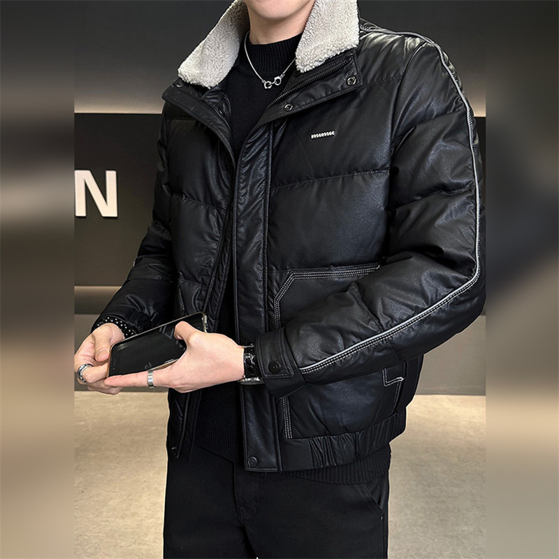 潮牌高级感PU皮羽绒服男冬季2025新款韩版潮流加厚保暖白鸭绒外套,男装,羽绒服,淘宝优惠券,粉丝福利购,淘宝优惠卷