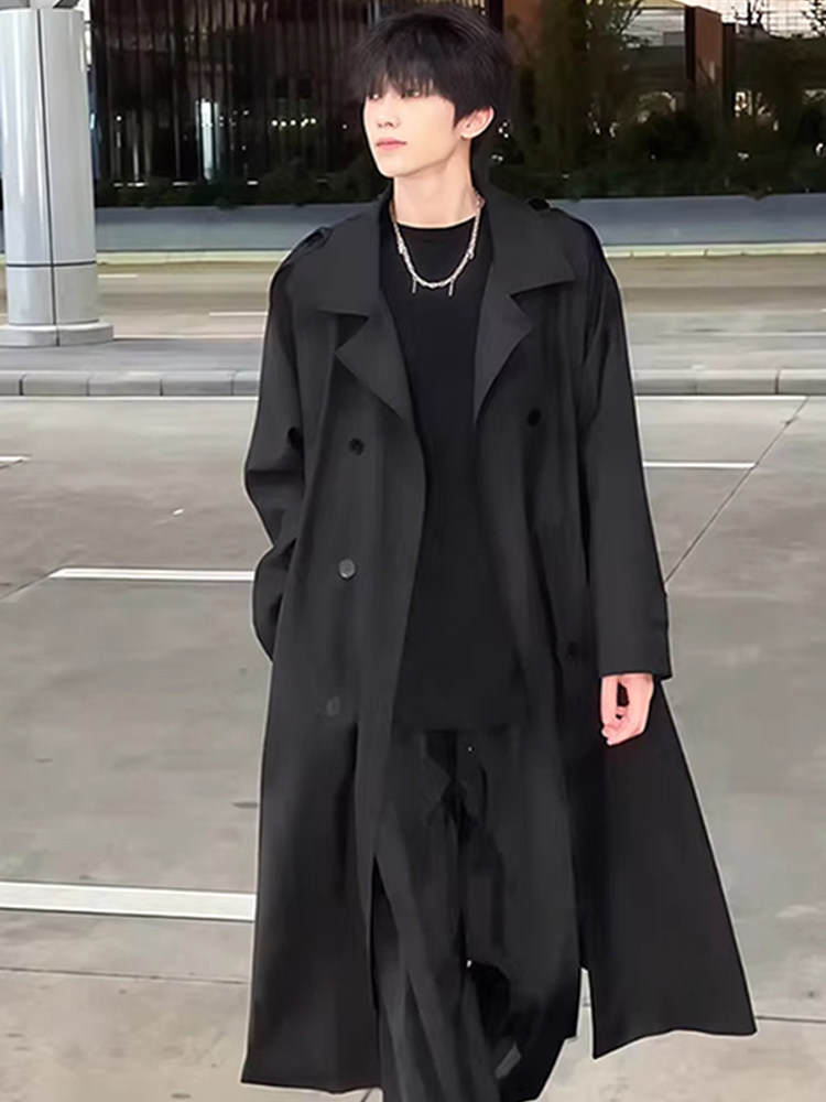 潮牌英伦风双排扣风衣外套男春秋季韩系穿搭中长款克鲁苏文职大衣