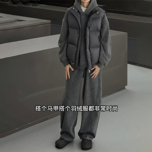 潮牌高端休闲套装男冬季2025新款纯色重磅加绒保暖连帽卫衣两件套