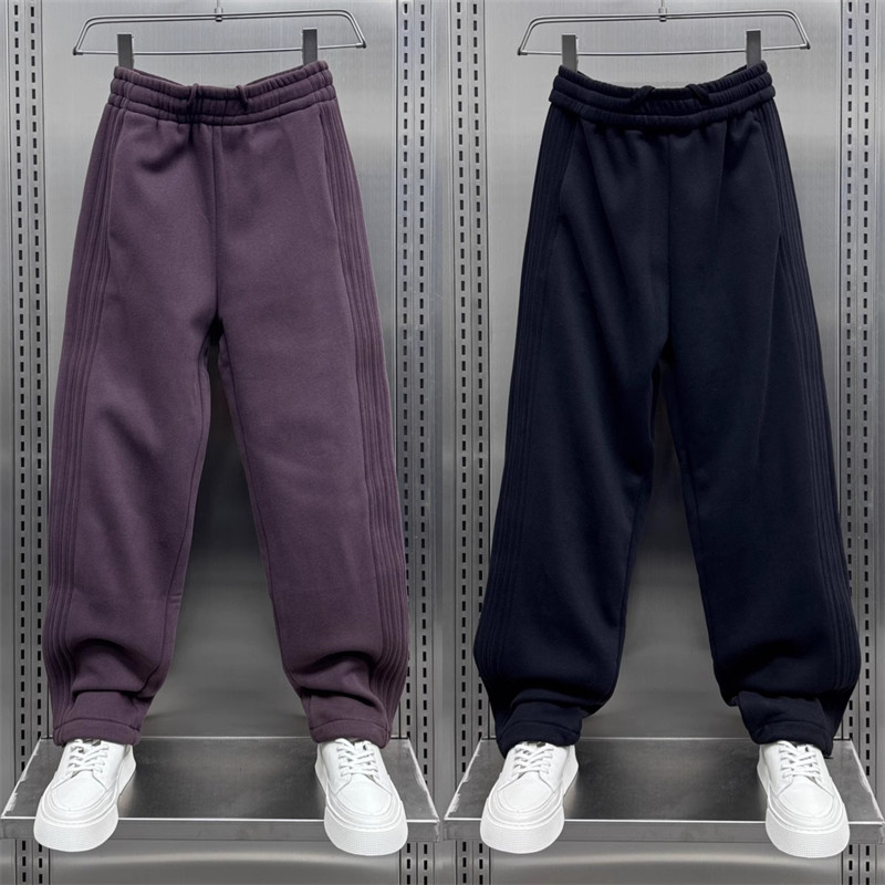 潮牌重磅纯色直筒休闲裤男士秋冬季2025新款加绒加厚保暖哈伦卫裤