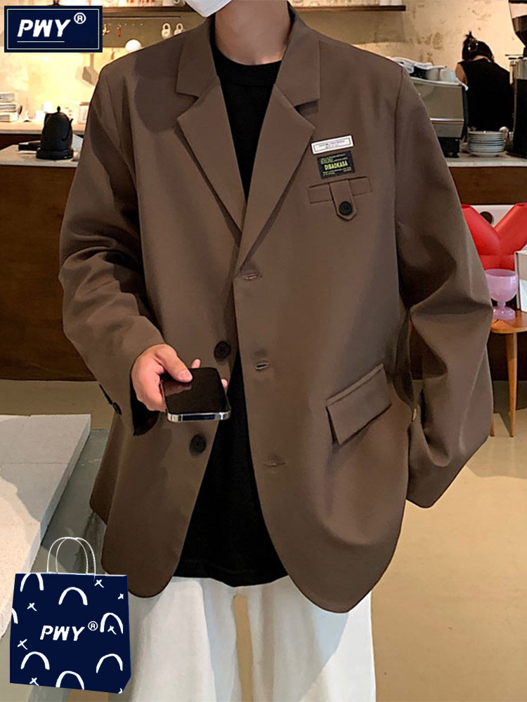 潮牌高级感西装外套男春秋季新款痞帅男装oversize猎装西服上衣潮