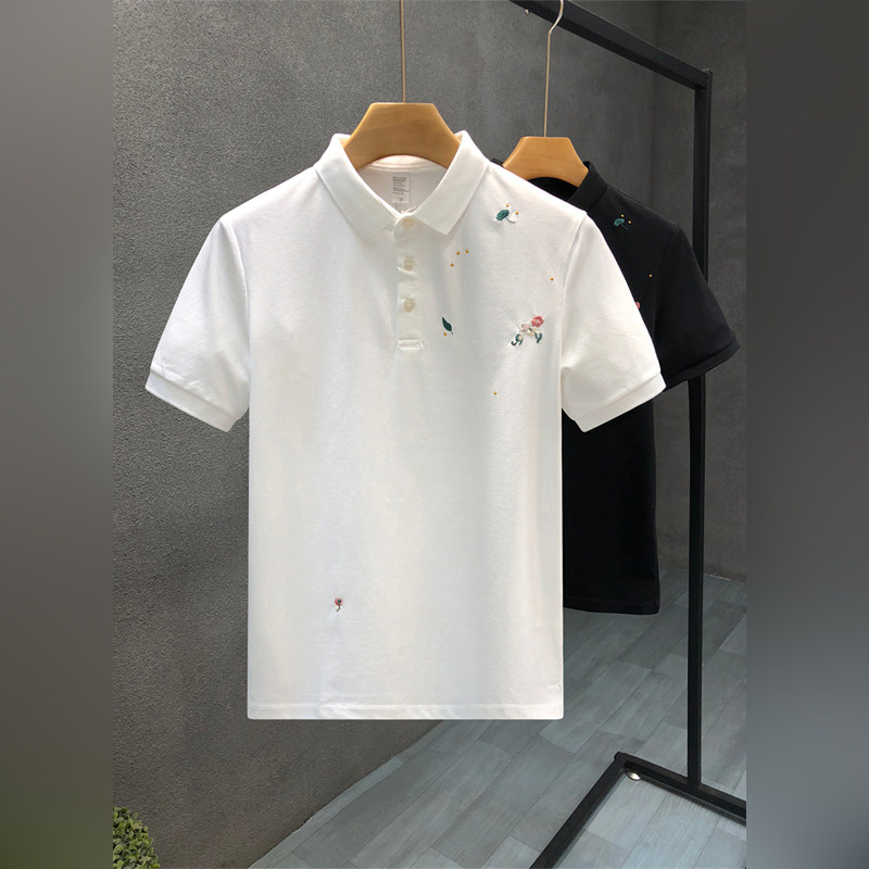 潮牌轻奢刺绣白色短袖polo衫男2026夏季新款潮流痞帅翻领体恤上衣