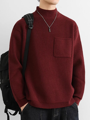 潮牌本命年半高领红色毛衣男秋冬季2025新款高级感内搭中领针织衫