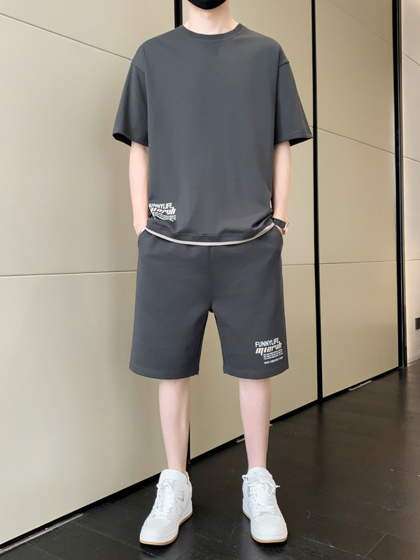 潮牌2026夏季新款休闲运动跑步健身套装男士T恤一套搭配帅气短裤