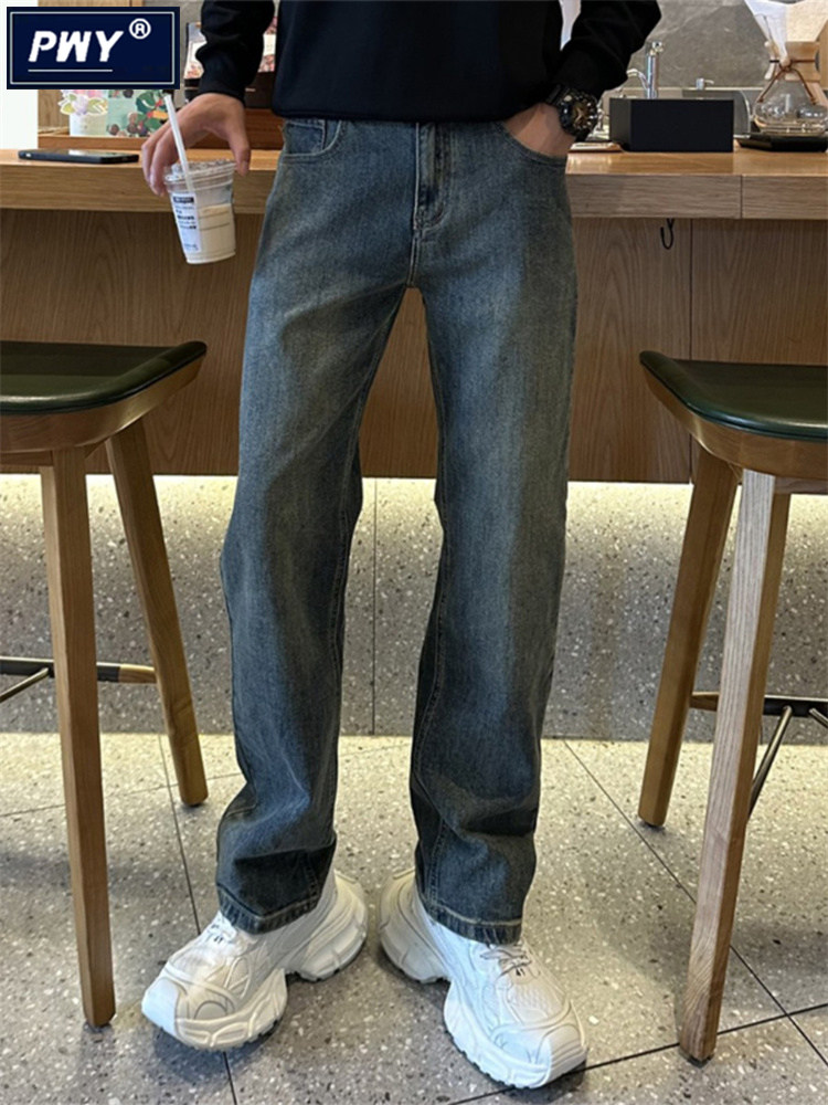 潮牌覆古蓝牛仔裤男士春秋2025新款宽松窄版修身直筒裤休闲长裤子
