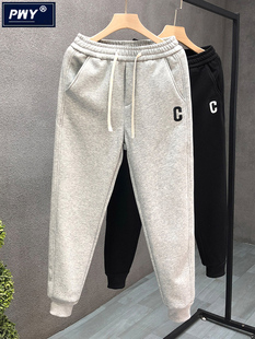 加绒休闲裤 潮牌高端刺绣束脚运动裤 痞帅小脚卫裤 2025新款 男秋冬季