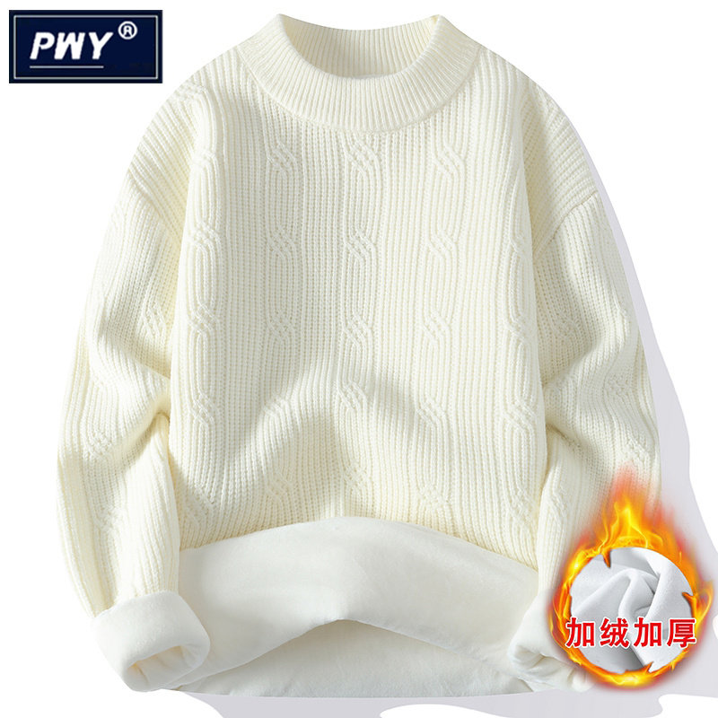 潮牌半高领慵懒感毛衣男秋冬季加绒加厚针织打底衫保暖潮流上衣服,男装,羊绒套衫,淘宝优惠券,粉丝福利购,淘宝优惠卷