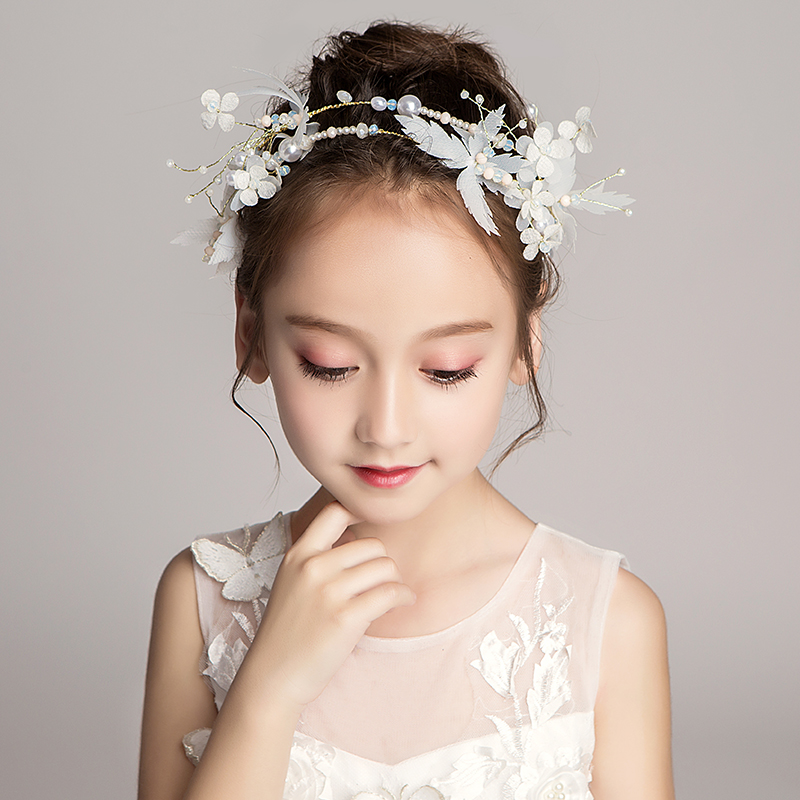 女童走秀演出白色发饰头箍儿童公主珍珠发箍花童婚纱礼服配饰头饰