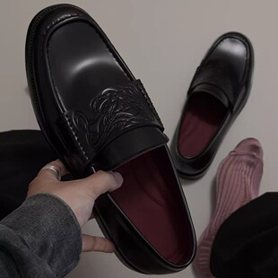 吸血鬼乐福鞋复古英伦风休闲鞋潮款压花通勤皮鞋男女一脚蹬德比鞋