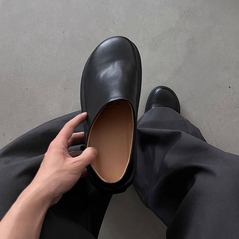 一脚蹬穆勒勃肯鞋男款黑色乐福鞋半拖鞋外穿圆头德比皮鞋通勤鞋子