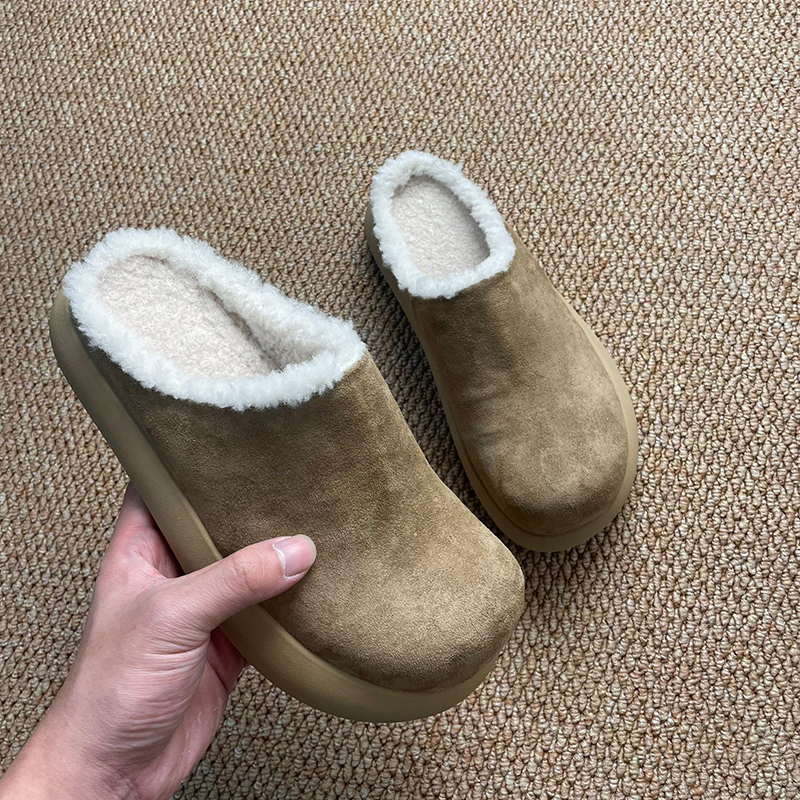 冬季加绒增高小土豆勃肯鞋男女一脚蹬大头厚底毛毛穆勒棉鞋雪地靴