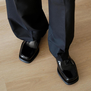 厚底方头皮鞋男女小众通勤休闲潮款德比鞋英伦风商务内增高新郎鞋