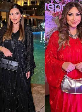 连衣裙黑袍亮闪闪提花长袍两件套women robee musli Dubai Kimono