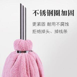 拖把圆头墩布条毛巾普通吸水纯棉线木不锈钢杆家用干湿两用地 老式