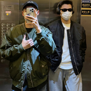 飞行员夹克纯色中性棉服复古美式外套男春秋薄厚款帅气0811P125图片