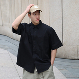 夏季新款日系宽松纯色廓形cityboy休闲白色短袖衬衫男潮CS16P65，男装T恤，电商A400（原B301）