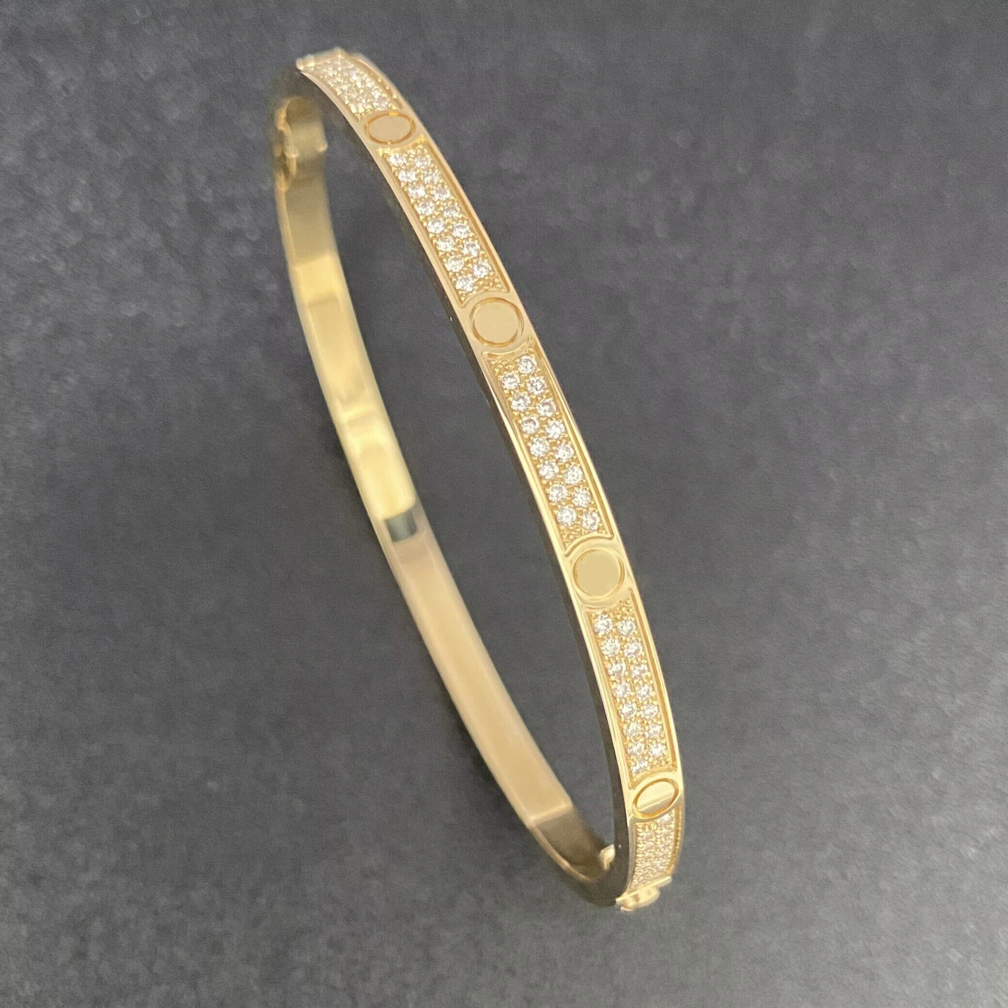 18k金窄版六钻满天星手镯中号宽版无钻四钻十钻黑钉天然钻石au750