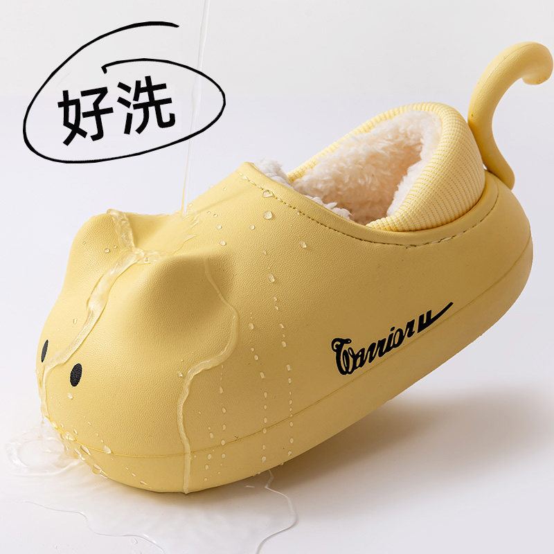 回力可爱猫咪儿童棉拖鞋冬季宝宝男童家居防水保暖女童毛拖鞋包跟
