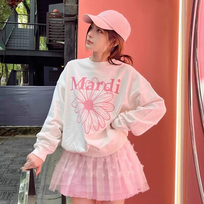 MARDI小雏菊高质量圆领花卫衣女生腊肠狗女装韩版高级感韩系宽松