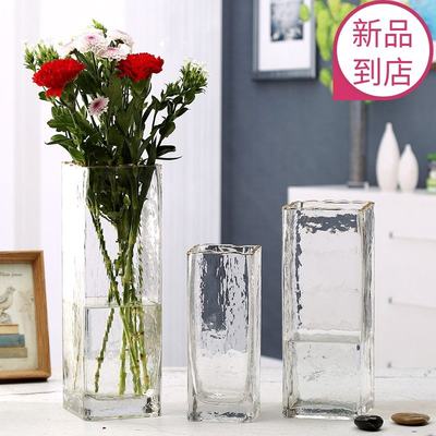 轻奢冷纹描金边方形玻璃花瓶大号透明插花水培富贵竹水养百合玫瑰