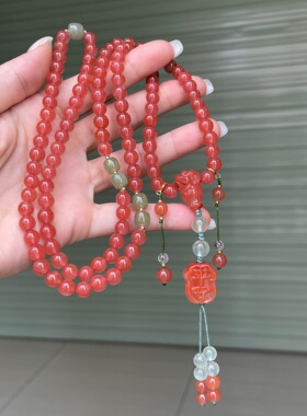 保山冰红DIY多圈长链玉质饱满做工精细手链百搭时尚饰品手串项链