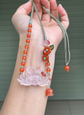 精品川料南红特色高冰飘花好运连连莲花锁骨链百搭手链项链吊坠女