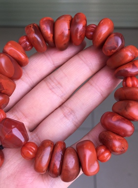 川料南红玛瑙藏扣随行籽料手串特色牛血红俏色火焰纹DIY原创设计