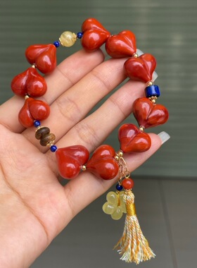 精品保山料南红满色满肉屁桃diy手串鲜艳艳丽百搭时尚手链女流行