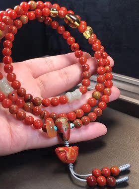 天然南红九口料柔光包浆108珠多圈手链富甲天下高冰荔枝冻吊坠女