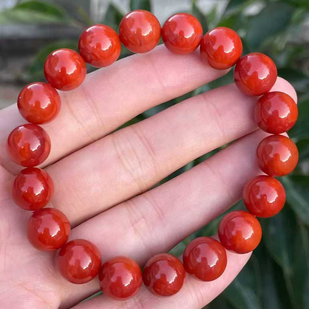 南红玛瑙11mm单圈手串珠宝古玩收藏旧物件手串吊坠挂件