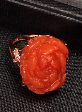 精品保山南红牡丹花戒指鸿运当头聚宝盆包浆柔光锦红手串吊坠男女