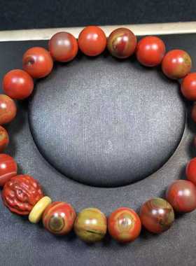 南红玛瑙精品黄皮包浆圆珠手串尺寸9mm珠宝古玩收藏旧物件手串